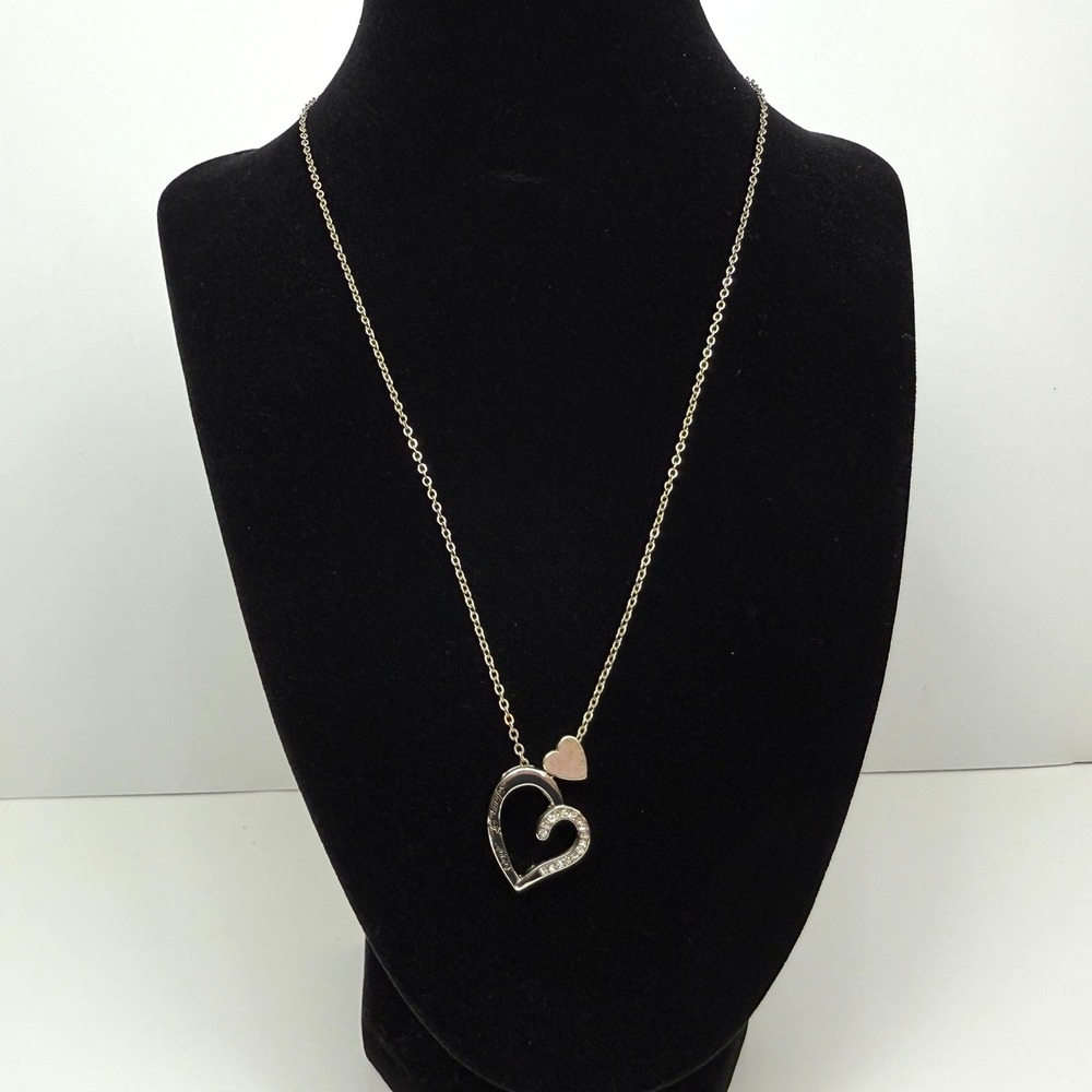 Rhinestone Heart Charm Pendant Necklace Class of 2020 Silver Tone Jewelry 10 in
